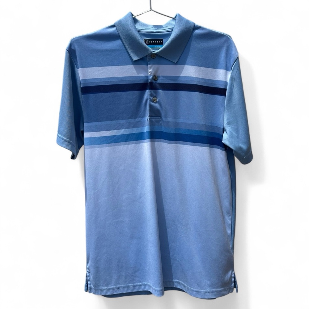 PGA Tour Blue Striped Polo Shirt Medium